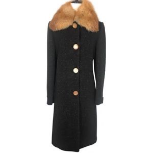 Cole Haan Brown Tweed Coat with Removable Fur Collar